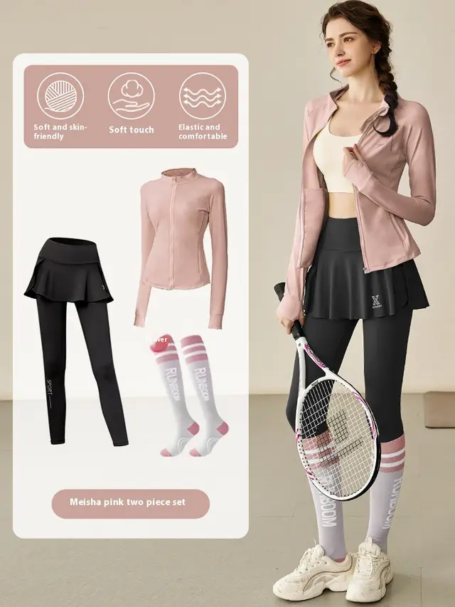 Morning Running Tennis Suit Gym Long sleeved Top Yoga Suit Pink Black - Shop at LoveMi