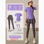 Morning Running Tennis Suit Gym Long-sleeved Top Yoga Suit - Purple Gray