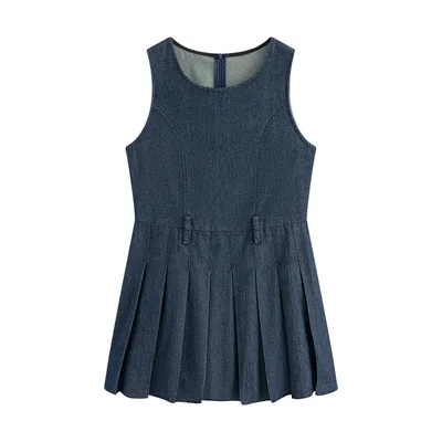 Sweet Denim Vest Pleated Skirt Cardigan Plus Size Set Denim Blue Short Skirt - Shop at LoveMi