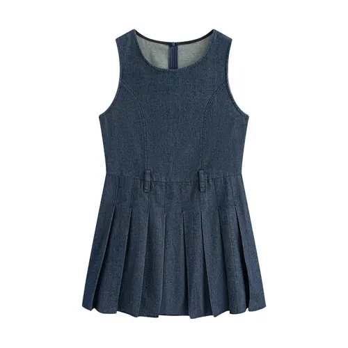 Sweet Denim Vest Pleated Skirt Cardigan Plus Size Set Denim Blue Short Skirt - Shop at LoveMi
