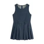 Sweet Denim Vest Pleated Skirt Cardigan Plus Size Set - Denim Blue Short Skirt - View 1
