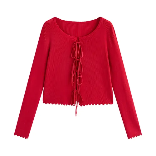 Sweet Denim Vest Pleated Skirt Cardigan Plus Size Set Red Cardigan - Shop at LoveMi