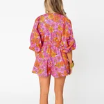 Shirt Slimming Casual Loose Deep V Wide Leg Short Jumpsuit - Rose Red