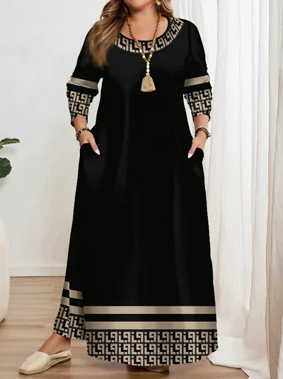 Comfortable Round Neck Fashion Elegant Contrast Color Short Sleeve Dress Long Sleeve - Shop at LoveMi