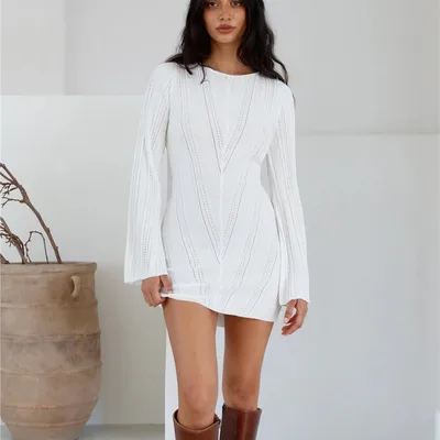 Soulful Nights Long Sleeve Mini Dress White White - Shop at LoveMi