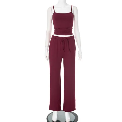 Sleeveless Backless Sexy Suspender Trousers Suit Red - Shop at LoveMi