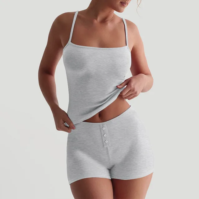 Sleeveless Backless Sexy Suspender Shorts Suit Gray - Shop at LoveMi