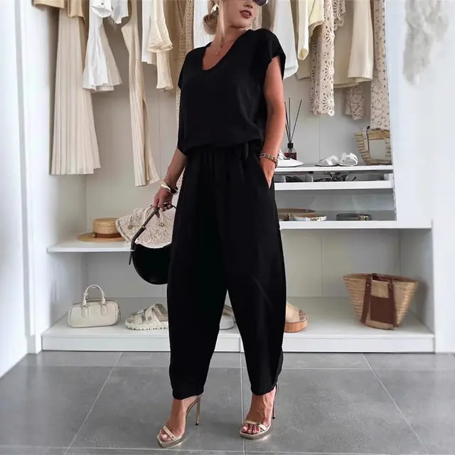New Summer Linen Ice Silk Leisure Fashion Suit Two piece Pants Black - Shop at LoveMi