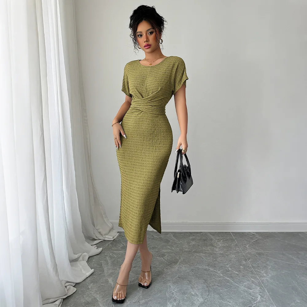 European And American Elegant Style Slim Waist Dress Green - Shop at LoveMi