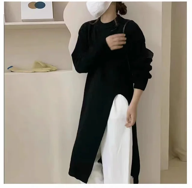 Mid length Pullover Knitwear Dress Women Black - Shop at LoveMi