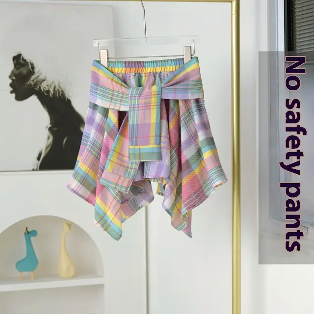 Plaid Irregular Lace Up Culottes Elastic There Is No Safety Pant Style - Shop at LoveMi