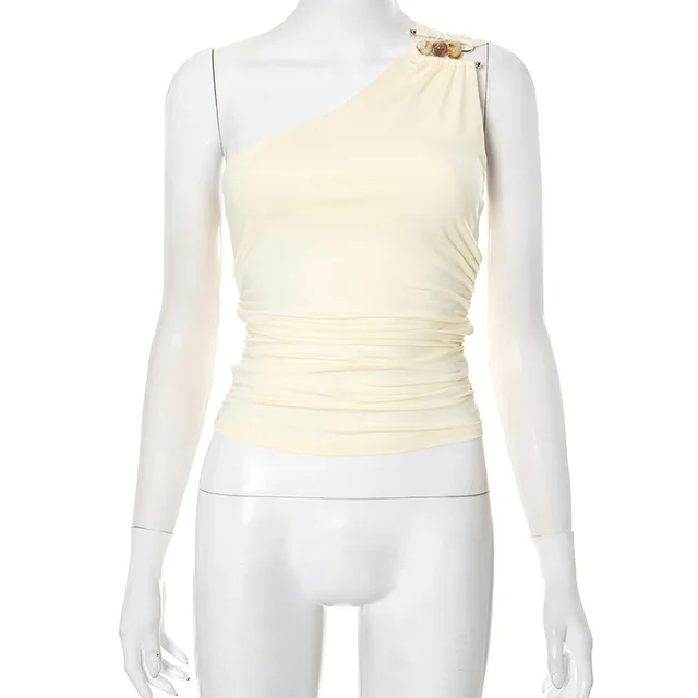 One shoulder Knitted Vest Light Yellow - Shop at LoveMi