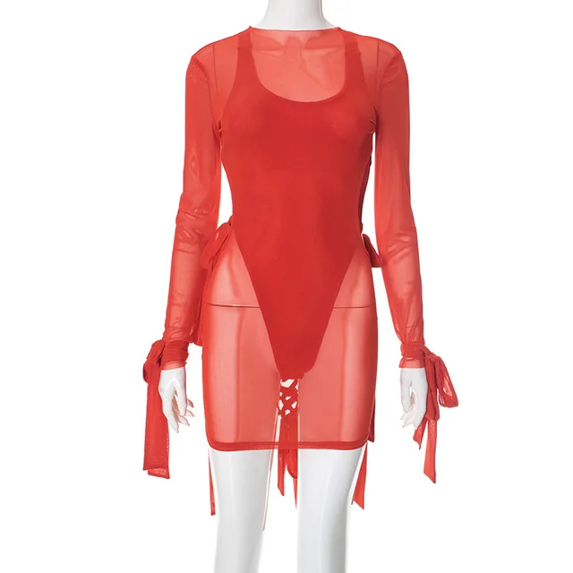 One piece Swimsuit Female Sexy Backless Dress Red - Shop at LoveMi