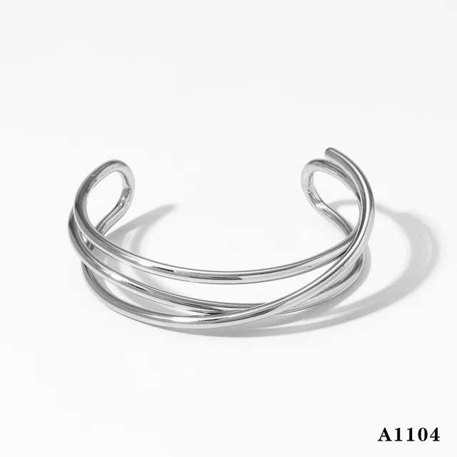 Metal Line Open ended Bracelet Stainless Steel Irregular Silver - Shop at LoveMi
