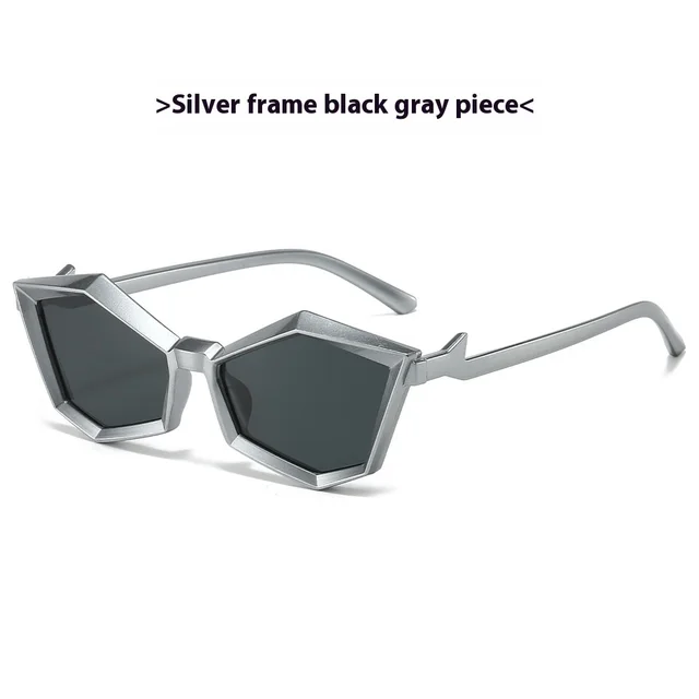 Polygon Rhombus Fashion Glasses Silver Frame Gray - Shop at LoveMi