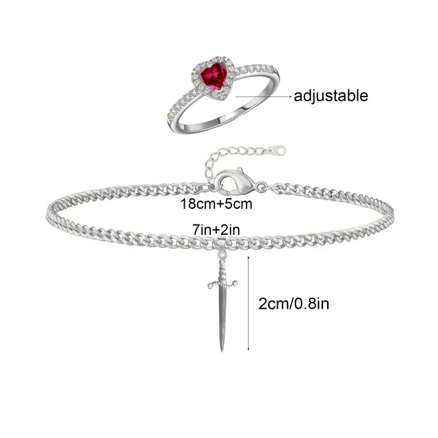 Stainless Steel Dagger Bracelet Couple Suit Silver Ring Silver Bracelet - Shop at LoveMi