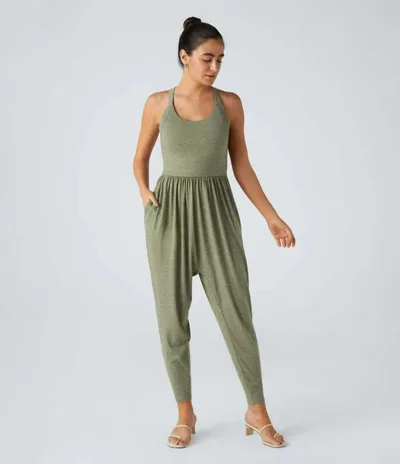 Women's Sleeveless Lace up Sexy Ankle tied Hip lifting Jumpsuit Army Green - Shop at LoveMi
