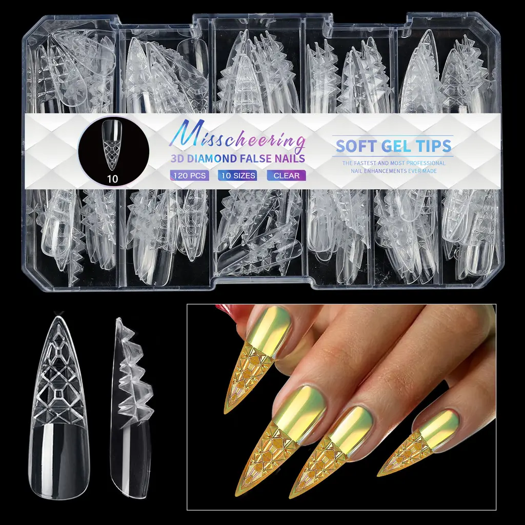 3D Diamond Wear Long Shaping Nail Tip - Diamond Nail 10 120Pcs