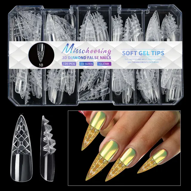 3D Diamond Wear Long Shaping Nail Tip Diamond Nail 10 120Pcs - Shop at LoveMi