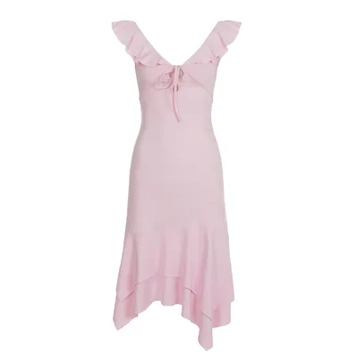 Irregular Double layer Skirt Design Sense Vacation Style Dress Pink - Shop at LoveMi