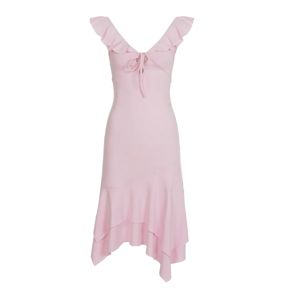 Irregular Double layer Skirt Design Sense Vacation Style Dress Pink - Shop at LoveMi
