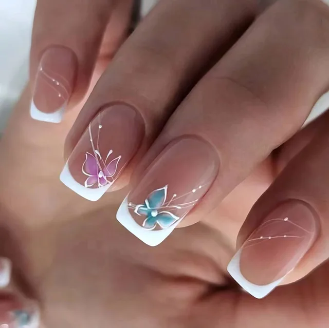 Wear Nail Finished Ice permeable Ins Style Fashion Nail Stickers French Butterfly - Shop at LoveMi