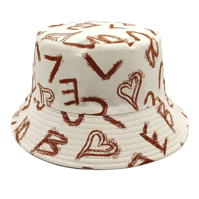 Love Letter Pattern Bucket Hat Children's Digital Printing Bucket Hat Beige - Shop at LoveMi