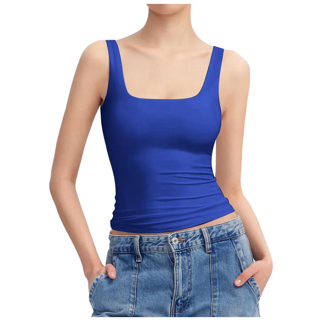 Summer Fashion Sleeveless Vest Square Collar Vest For Women - Indigo 120Color - View 1