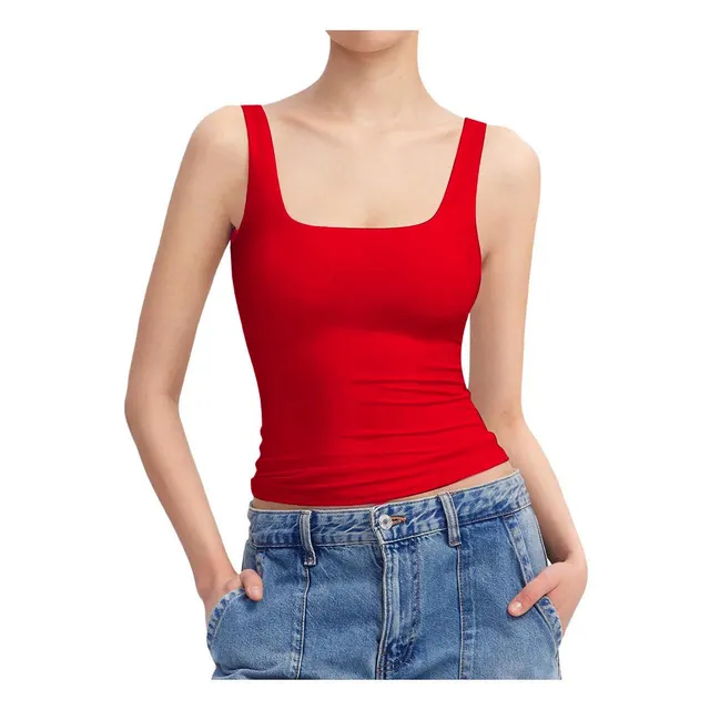 Summer Fashion Sleeveless Vest Square Collar Vest For Women Luminous Red - Shop at LoveMi