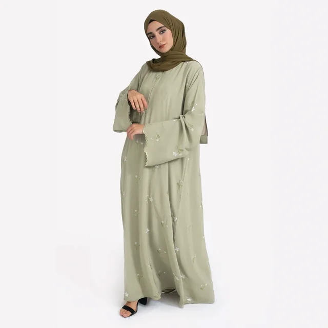 Green Flower Embroidered Fashionable Elegant Dress Robe Green - Shop at LoveMi