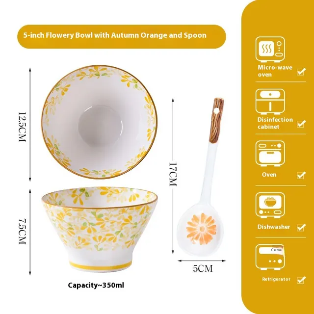 Vintage Flowers Underglaze Porcelain Household Rain hat Shaped Bowl Autumn Orange - Shop at LoveMi
