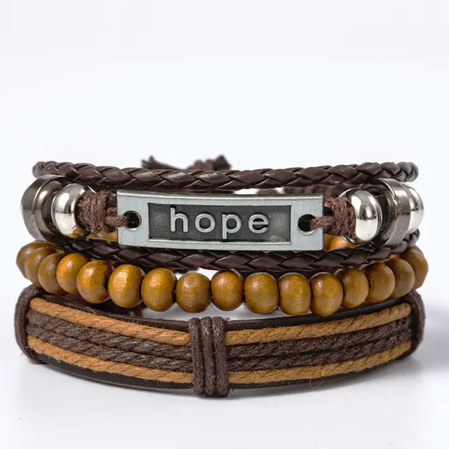 Hope Letter Bracelet European And American Popular Street Shooting Three piece Set Cattle Leather Bracelet - Shop at LoveMi