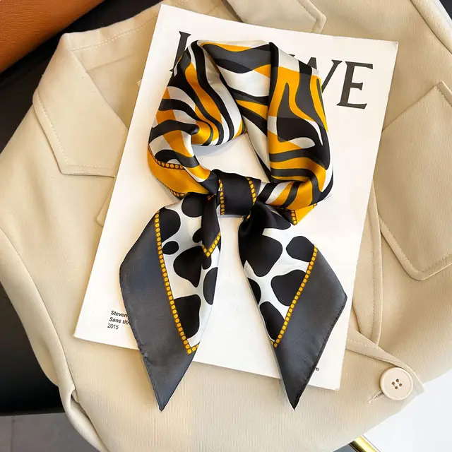 Satin Women's Thin Small Square Towel Zebra Leopard Print Black - Shop at LoveMi