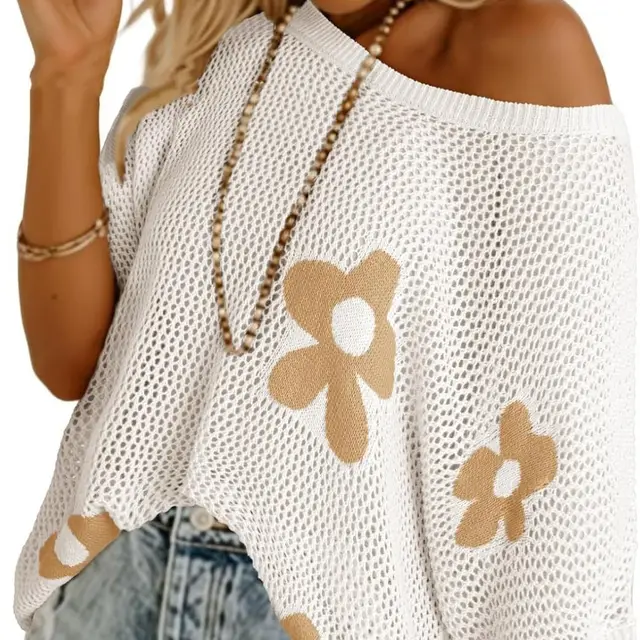 Casual Floral Hollow Out Crew Neck Blouse Women White - Shop at LoveMi