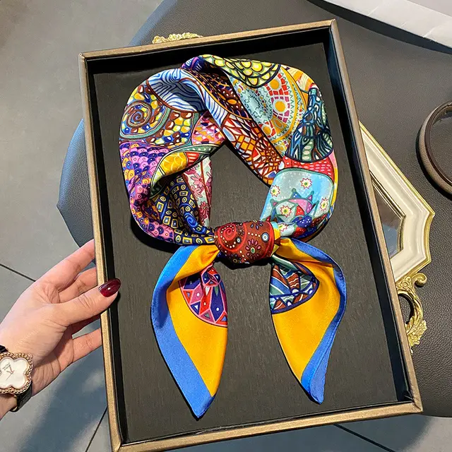 Stewardess Neck Protection Business Wear Matching Shirt Thin Scarf Kaleidoscope Colorful - Shop at LoveMi