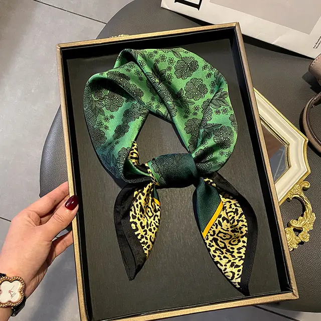 Stewardess Neck Protection Business Wear Matching Shirt Thin Scarf Leopard Print Dark Green - Shop at LoveMi