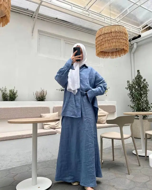 Women's Muslim Loose Long Sleeve Shirt Skirt Royal Blue Instock - Shop at LoveMi