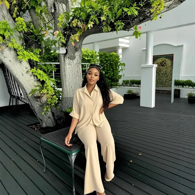 Shirt Wide Leg Trousers Suit Women Apricot - Shop at LoveMi