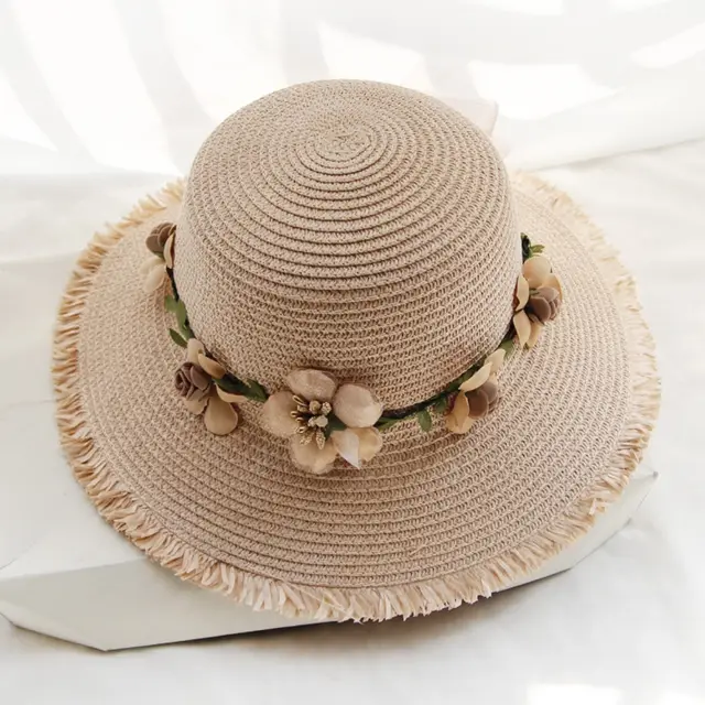 Beach Straw Hat Women's Fresh Seaside Face Covering Frayed Garland Meat Powder - Shop at LoveMi