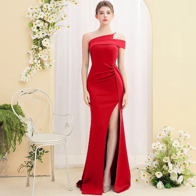 Female Temperament Ladies Banquet Long Fish Tail Dress Red - Shop at LoveMi