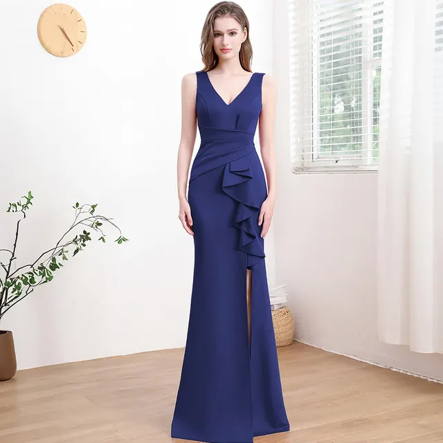 Evening Gown For Women High end Elegant Simple And Light Luxury Dark Blue 18173 - Shop at LoveMi