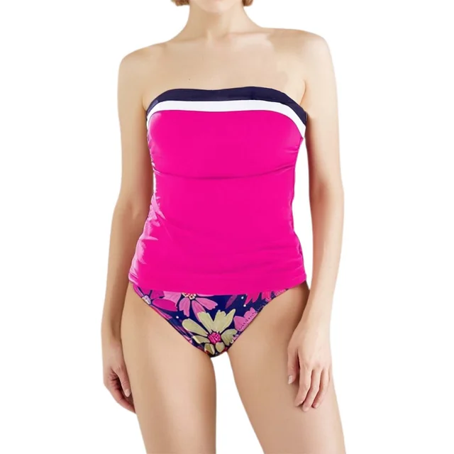 New Split Women's Bikini Beach Vacation Color Matching Swimsuit Dark Pink Flower - Shop at LoveMi