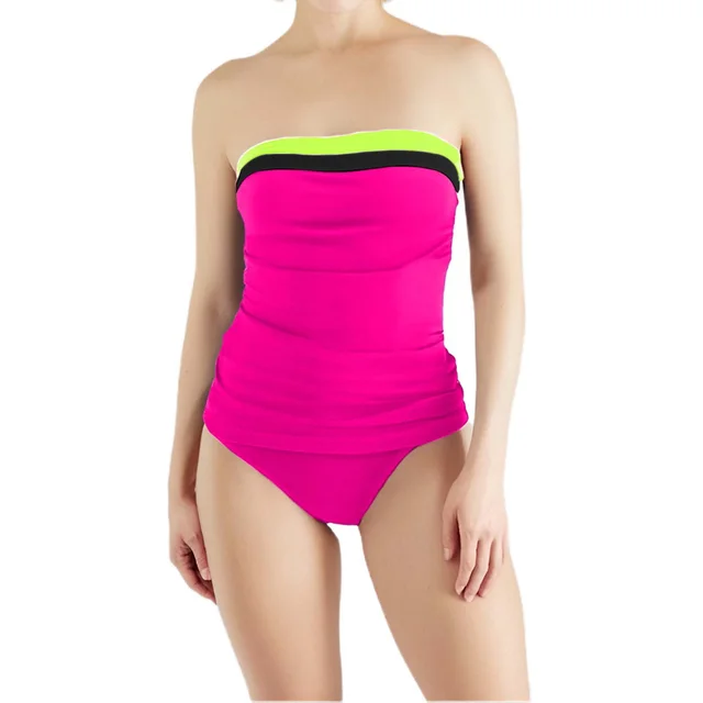 New Split Women's Bikini Beach Vacation Color Matching Swimsuit Dark Pink - Shop at LoveMi