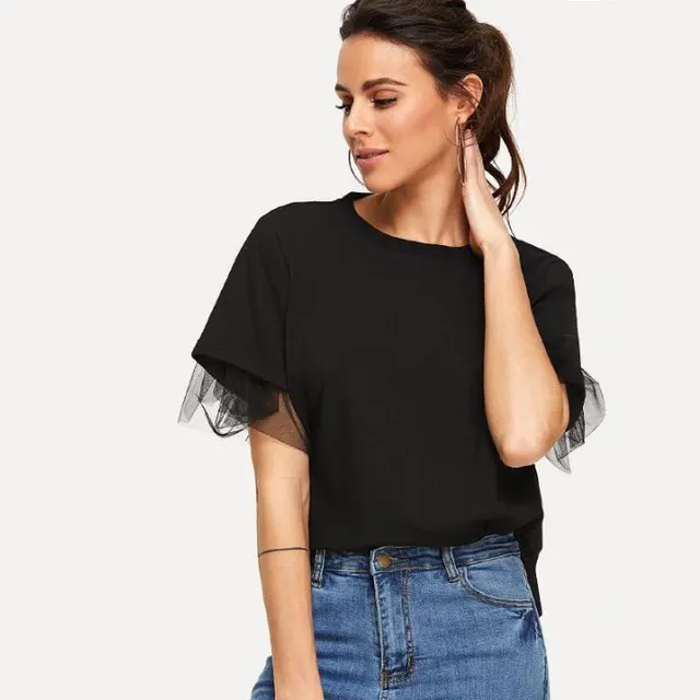 Mesh Sleeves Loose T shirt Black - Shop at LoveMi
