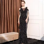 Sequin Long Slim Slimming Fishtail Dress - Color Black 18580