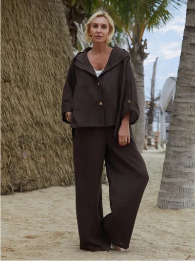 European And American Ladies Linen Hooded Suits Brown - Shop at LoveMi
