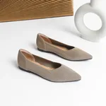 Knit Breathable Shallow Mouth Pointed Flat Bottom Pumps - Khaki