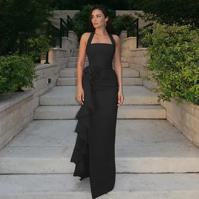 Elegant Slim Three dimensional Flower Split Dress Black - Shop at LoveMi