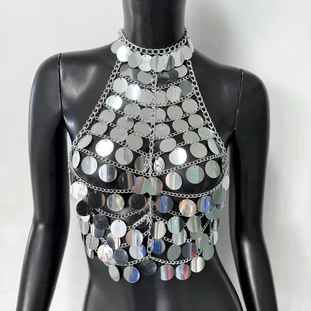 Body Decoration Chain Sequined Tube Top Vest Silver - Shop at LoveMi