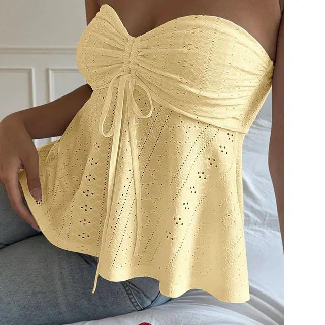 Vacation Style Sleeveless Jacquard Top Corn Yellow - Shop at LoveMi